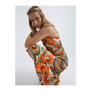 İp askili çİçek baskili mİdİ saten elbİse với cổ áo treo - Product Image 5