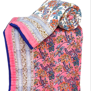 Fabriqué à la main 100% coton reine taille couette traditionnelle à la main réversible conception bloc de main imprimé confortable couette légère - Product Image 1