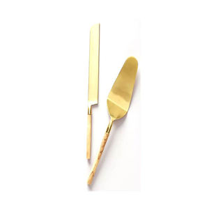 Material comercial de la mejor calidad, acero inoxidable, hecho a mano, diseñador, chapado en oro, cuchillo para pastel y juego de servidor con mango de madera - Product Image 1