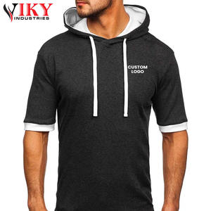 <b>Men</b> Solid Color Hooded <b>Short</b> <b>Sleeve</b> T-Shirt in Different Color Drawstring Custom T Shirt <b>Hoodies</b> Half <b>Sleeve</b> <b>Men</b> - Product Image 3