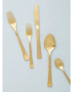 Juego de cubiertos sostenible de 5 piezas, cuchara forjada a Mano Dorada de acero inoxidable, mango de madera, 24 Uds., obsequios ecológicos - Product Image 5