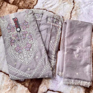 Heavy Winter Pakistani Salwar Kameez con Organza Dupatta Santoon Bottom y tela Interior a juego Long Kameez con Shalwar - Product Image 1