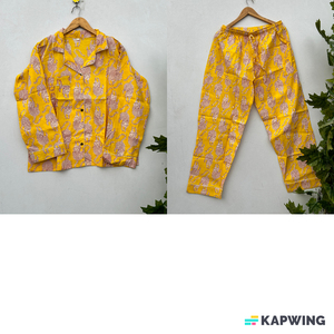 Conjunto de pijama de algodón con estampado de tigre hecho a mano para mujer, ropa de dormir suave y cómoda con cuello en V, vestido de noche de algodón, Conjunto de pijama nupcial - Product Image 1