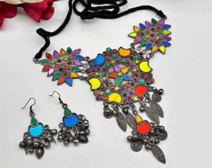 Nouvelle arrivée ensemble de bijoux en Quartz élégant dernier collier multicolore plaqué argent et boucles d'oreilles à la mode mariages porter ensemble - Product Image 1