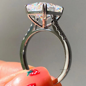 5 Carat Elongated Radiant Cut <b>Moissanite</b> Engagement <b>Ring</b> Custom Gold Bridal Gemstone <b>Ring</b> with Crushed Ice Sparkle Hidden Halo - Product Image 5