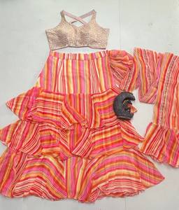 Último diseñador boda fiesta y ocasión desgaste único Digital impreso Sari indio Georgette adornado Sari para mujeres - Product Image 6