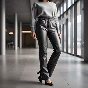 Pantalones de Cuero Sintético para Mujer, Estilo Invernal, Transpirables, Ecológicos, de Cintura Alta con Botones, Estilo Urbano y Elegante - Product Image 6