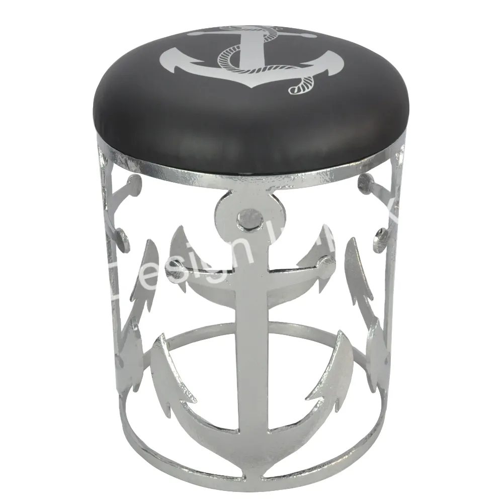 Trending Nautical Style Stool Black Cushion Seat top Ship Anchor Theme Seat And design Elegant Cast aluminium Stool For Bedroom