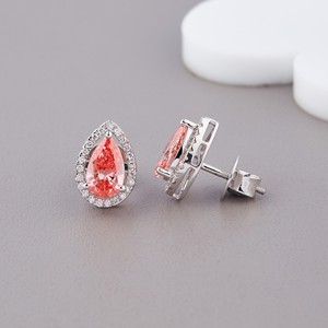 IGI Certified Pear Cut Pink Lab Grown Diamond Halo <b>Stud</b> <b>Earrings</b> Solid 925 Sterling <b>Silver</b> Teardrop Diamond <b>Earrings</b> - Product Image 2