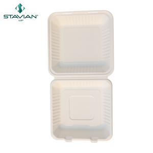 Vaisselle jetable biodégradable à clapet en bagasse 9x9 pouces 1370ml Vaisselle écologique de couleur brun blanc en plusieurs tailles - Product Image 5