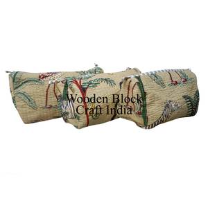 Hand block Print Affordable High Quality Pastel Floral <b>Quilted</b> <b>Makeup</b> Pouch Set Handcrafted & Trendy women cosmetic 3pouch set - Product Image 3