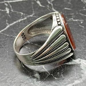 Ottoman Style Men's Sterling Silver <b>Ring</b> with Red Agate Handmade Masculine Turkish Jewelry Oval-shaped Carnelian <b>Statement</b> <b>Ring</b> - Product Image 5