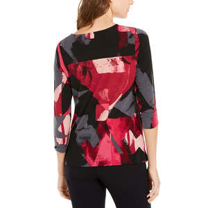 Top Casual da Donna Alfani Rosa XX-Large con Stampa, Drappeggiato, Maniche 3/4, Design Traspirante - Product Image 2