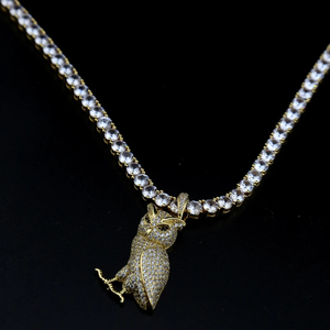 สร้อยคอจี้นกฮูกสุดเท่สำหรับผู้ชายเครื่องประดับฮิปฮอปโมอิสซาไนท์โทนสีเงินพร้อมโซ่เทนนิส - Product Image 2