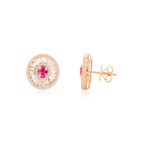 Estilo de moda para mujer Venta caliente turmalina rosa y Diamante redondo declaración Stud pendientes regalo de aniversario 18K oro rosa - Product Image 3