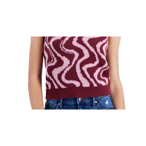 Chaleco de suéter con cuello en V y estampado retro de Crave Fame Junior en rojo, talla pequeña - Product Image 3