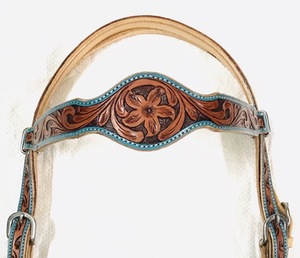Vente en gros de matériel d'équitation western équestre avec logo personnalisé Ensemble de serre-tête en cuir sculpté à la main Collier de tête Rein Horse - Product Image 3