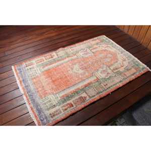 พรมตุรกี, พรมวินเทจขนาดเล็ก 2.6x4 ฟุต, พรมสีแดงน้ำเงินล้วน - Product Image 2