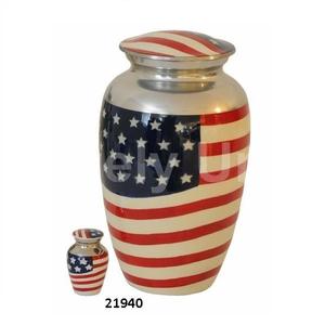 Urna de cremación de aluminio con bandera americana para cenizas humanas Bolsa de terciopelo gratis - Product Image 1
