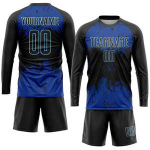 Uniformes de football personnalisés de haute qualité en polyester respirant avec sublimation noire et royale - Product Image 4