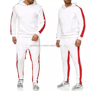 Survêtement personnalisé blanc pour homme, survêtement confortable en coton, fermeture éclair, bande latérale, vêtements d'entraînement - Product Image 2