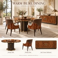 Ensemble de meubles de luxe pour toute la maison : Canapé d'angle en tissu, Table à manger en placage de bois de ronce, Lit rembourré, Table basse en pierre frittée