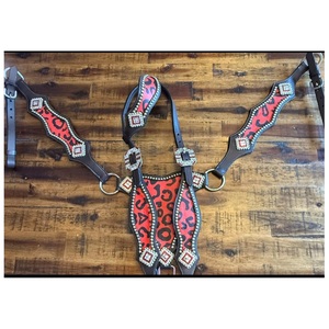 Ensemble de tack en cuir occidental de haute qualité collier de poitrine de bride réglable et têtière pour la formation de chevaux d'Inde - Product Image 1