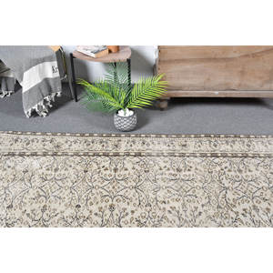 Alfombra turca Vintage clásica 5,8X8,7 pies Beige marrón Patchwork lana Imitación Piel de conejo látex Rectangular pasillo para cabecera - Product Image 2