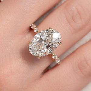 12x8mm corte ovalado blanco CZ solitario anillo de compromiso con acentos laterales Banda Dorada nupcial boda aniversario mujer joyería - Product Image 3