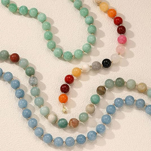 Colorful Agate Beaded Ball Shape Choker <b>Necklace</b> <b>Boho</b> Trendy Style Zinc Alloy Chain Unisex Gift Jewelry - Product Image 3
