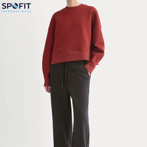 Nuevo diseño Otoño Invierno lavado ácido de punto sudadera recortada para mujer 100% algodón polar suelto de gran tamaño cuello redondo Streetwear - Product Image 5