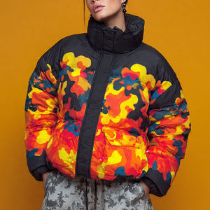 Chaqueta Acolchada de Camuflaje para Mujer, Cuello Alto, Chaqueta Acolchada de Invierno, Ropa Exterior, Abrigo Estampado de Burbujas para Mujer - Product Image 1