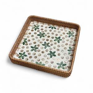 Bandeja Decorativa Hecha a Mano de Ratán con Incrustaciones de Nácar, Bandeja Natural con Incrustaciones de Concha, Ecológica para Uso en Mesa del Hogar - Product Image 2