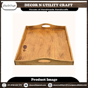 Plateau de service en bois avec poignée, finition naturelle non traitée, pour usage résidentiel - Product Image 2