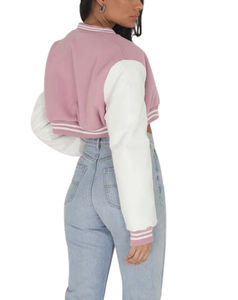 Veste universitaire recadrée de style vintage pour femmes nouvelle veste en cuir brodé à la mode pour la saison en plein air - Product Image 2