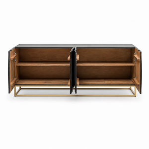 Eclipse Modern Black Solid Wood <b>Sideboard</b> Cabinet Gold Metal Frame Luxury <b>Storage</b> Buffet for Living Room Hotel 5 Ft+ <b>Storage</b> - Product Image 3