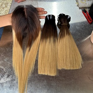 Ensemble de cheveux humains droits et soyeux vietnamiens naturels Style vague naturelle fermeture à lacet et frontal faisceaux de cheveux humains droits - Product Image 1