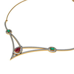 Nouveau dernier Design Unique solide 18k or diamant chaîne ras du cou collier véritable rubis et émeraude pavé diamant fabricant de bijoux fins - Product Image 2
