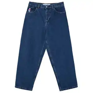 2023 Heren Street Wear Steen Gewassen Donkerblauwe Baggy Jeans Custom Borduurwerk Grote Jongens Skate Broek