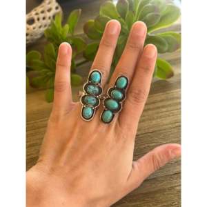 Southwest Kingman Turquoise & Sterling Silver <b>Adjustable</b> <b>Ring</b> Trendy Stainless Steel Shadowbox Bezel Setting Perfect Gift - Product Image 3
