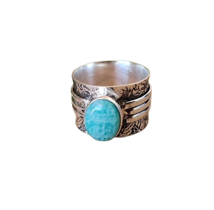 Joyería para mujer, anillo de plata estilo bohemio, joyería de plata de ley 925, Larimar piedra preciosa, tendencia, anillo hecho a mano, regalo para el amor - Product Image 1