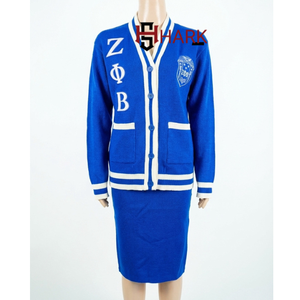 Sorority Zeta Phi Beta Winter <b>Cardigan</b> Skirt Sets Women's 100% Acrylic Knitted <b>Chenille</b> ZPB Letters Embroidered Crest Thick - Product Image 1