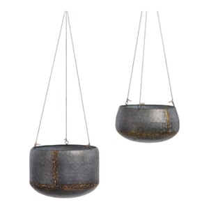 Ensemble de pots suspendus en céramique gris foncé pour une exposition moderne de plantes d'intérieur et une décoration contemporaine de la maison - Product Image 1