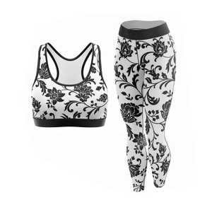Women Floral Yoga Set 2 Piece Spandex <b>Polyester</b> Breathable Racerback Crop Top High Waist Full Length <b>Leggings</b> - Product Image 1