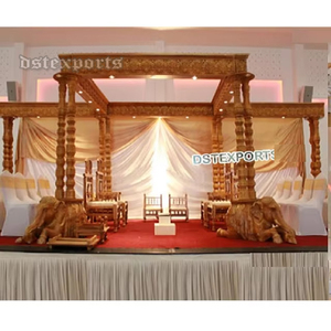 Mandap de mariage gujarati en fibre aspect bois avec base en forme d'éléphant, piliers doubles, grand mandap de mariage avec base en forme d'éléphant, Royaume-Uni - Product Image 1