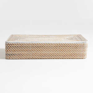 Best Seller Bohemian White <b>Rattan</b> Storage <b>Box</b> Bigsize Eco-Friendly Storage Basket <b>with</b> <b>Lid</b> Handles Made in Vietnam - Product Image 2
