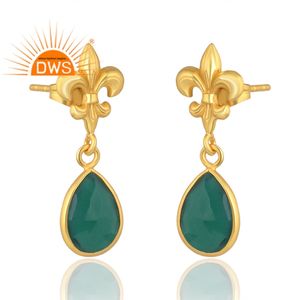 Meilleure vente Boucles d'oreilles en argent sterling 925 plaqué or 18 carats en onyx vert naturel Demi Fine Jewelry Fabricant - Product Image 3