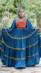 Meilleure vente au Royaume-Uni Robe Kuchi afghane bleue pour jeunes filles Mode soie style ethnique - Product Image 5