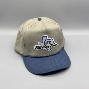 Parche tejido de 5 paneles unisex con logo de ala curva, alta calidad, color beige/Azul, perfil medio, gorra Snapback de proveedor de Vietnam - Product Image 3