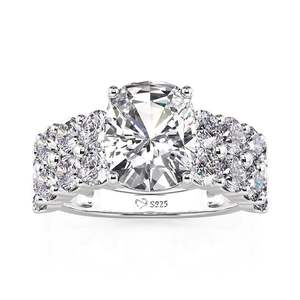14K Rhodium Plated Diamond <b>Emerald</b> Cut Eternity <b>Band</b> Engagement <b>Ring</b> - Product Image 1